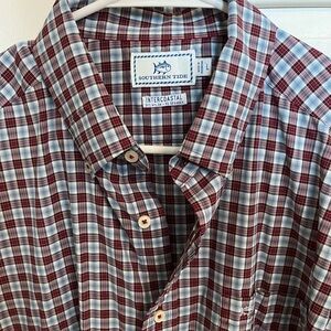 Southern Tide Intercoastal Men's Burgundy and Navy Plaid Shirt